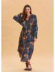 Shirt Collar Belt Detailed Blue Bohemian Dress 4451